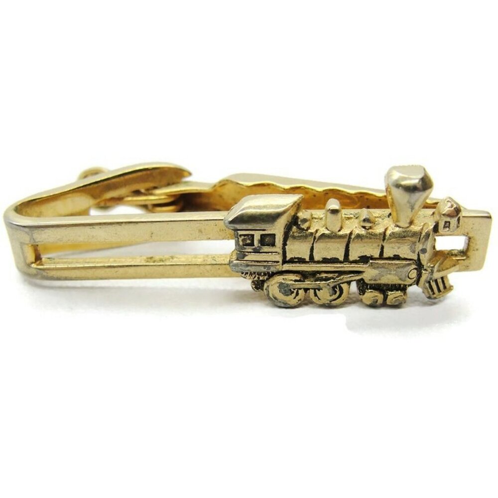 1 1/2" Vintage Shields Gold Tone Neck Tie Clip Steam Locomotive
